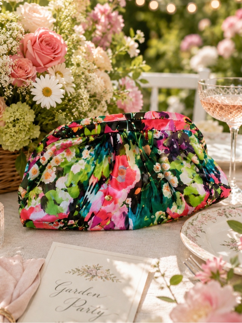 NWT Marc Cain Floral Satin Evening Clutch Wedding Guest Summer Garden event - Picture 5 of 10